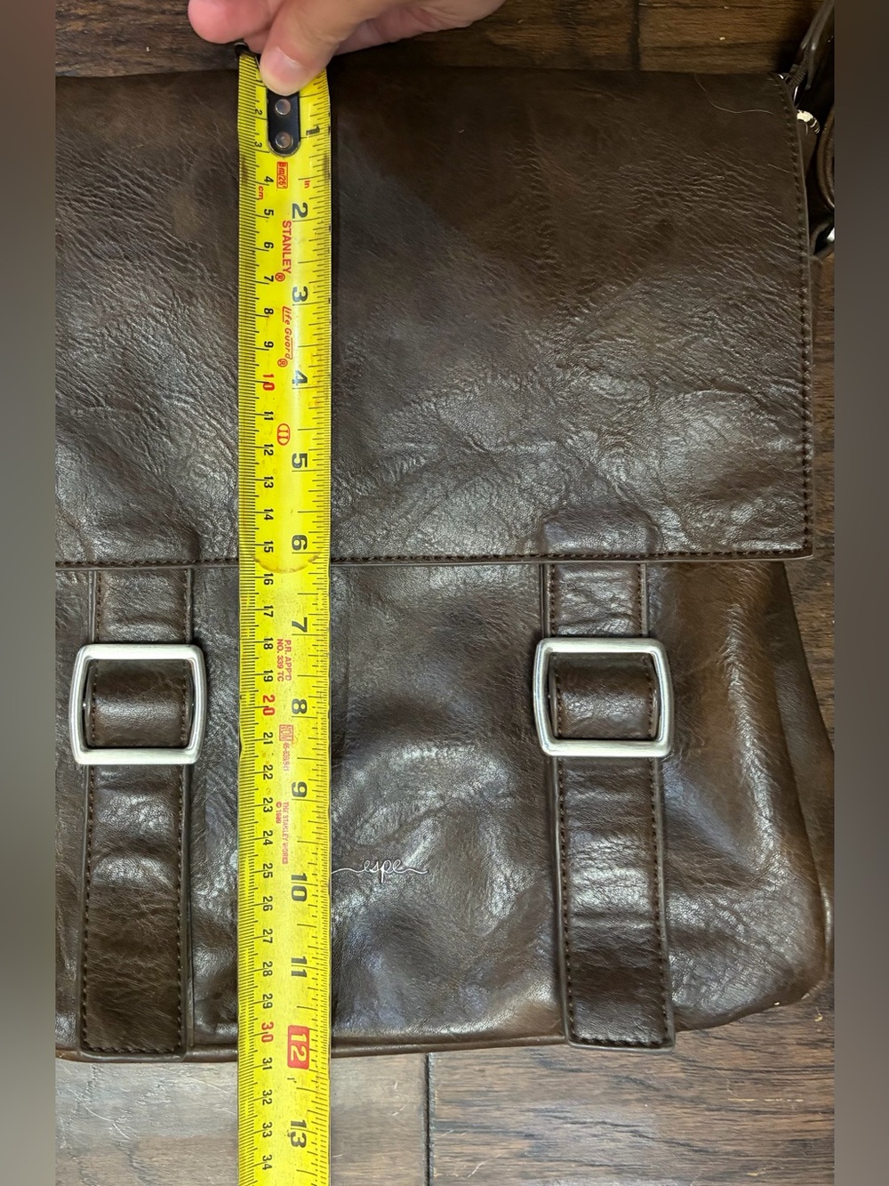 ESPE Brown Vegan Leather Messenger Crossbody Bag Silver Buckles - Picture 4 of 11